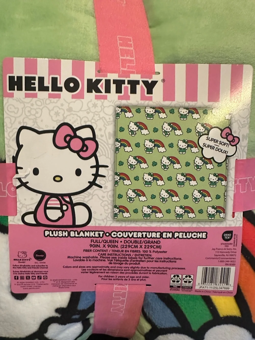 New! Hello Kitty Lucky Rainbow Plush Blanket Full/Queen 90x90 NWT Sanrio NWT